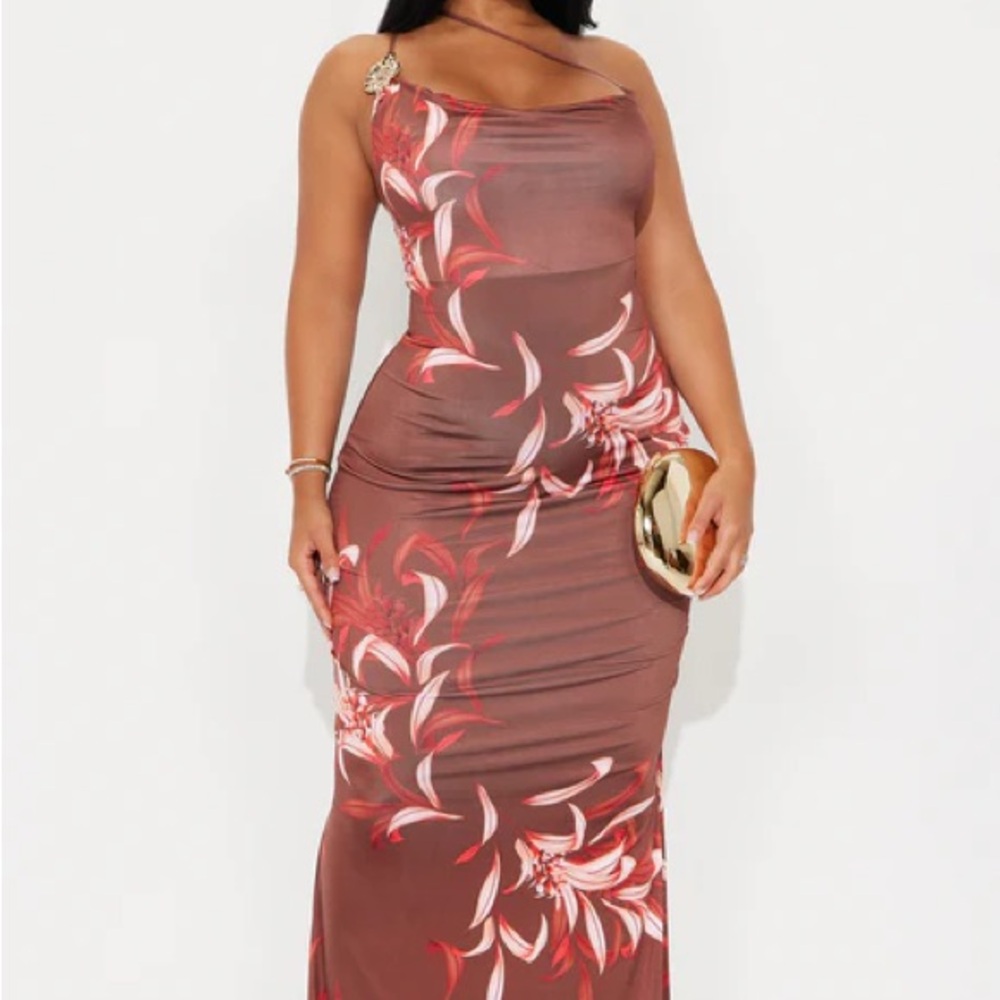 Sleek Brown Floral Bodycon Maxi Dress